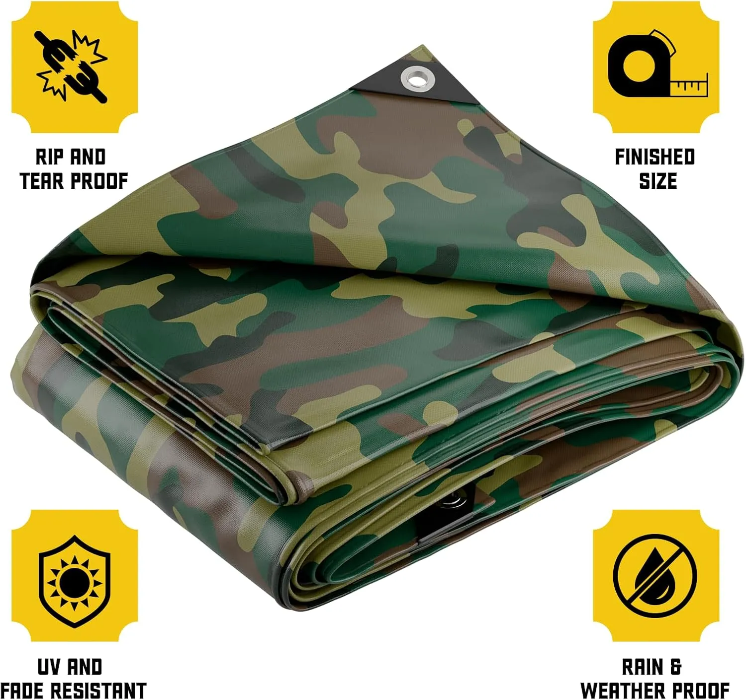 Core Tarps Extreme Heavy Duty 20 Mil Tarp Cover, Waterproof, UV Resistant, Rip and Tear Proof, Poly Tarpaulin with Reinforced Edges for Roof, Camping, Patio, Pool, Boat (Camouflage/Green 12′ X 12′)
