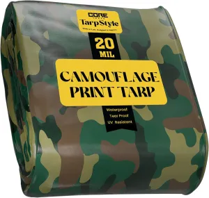 Core Tarps Extreme Heavy Duty 20 Mil Tarp Cover, Waterproof, UV Resistant, Rip and Tear Proof, Poly Tarpaulin with Reinforced Edges for Roof, Camping, Patio, Pool, Boat (Camouflage/Green 20′ X 20′)