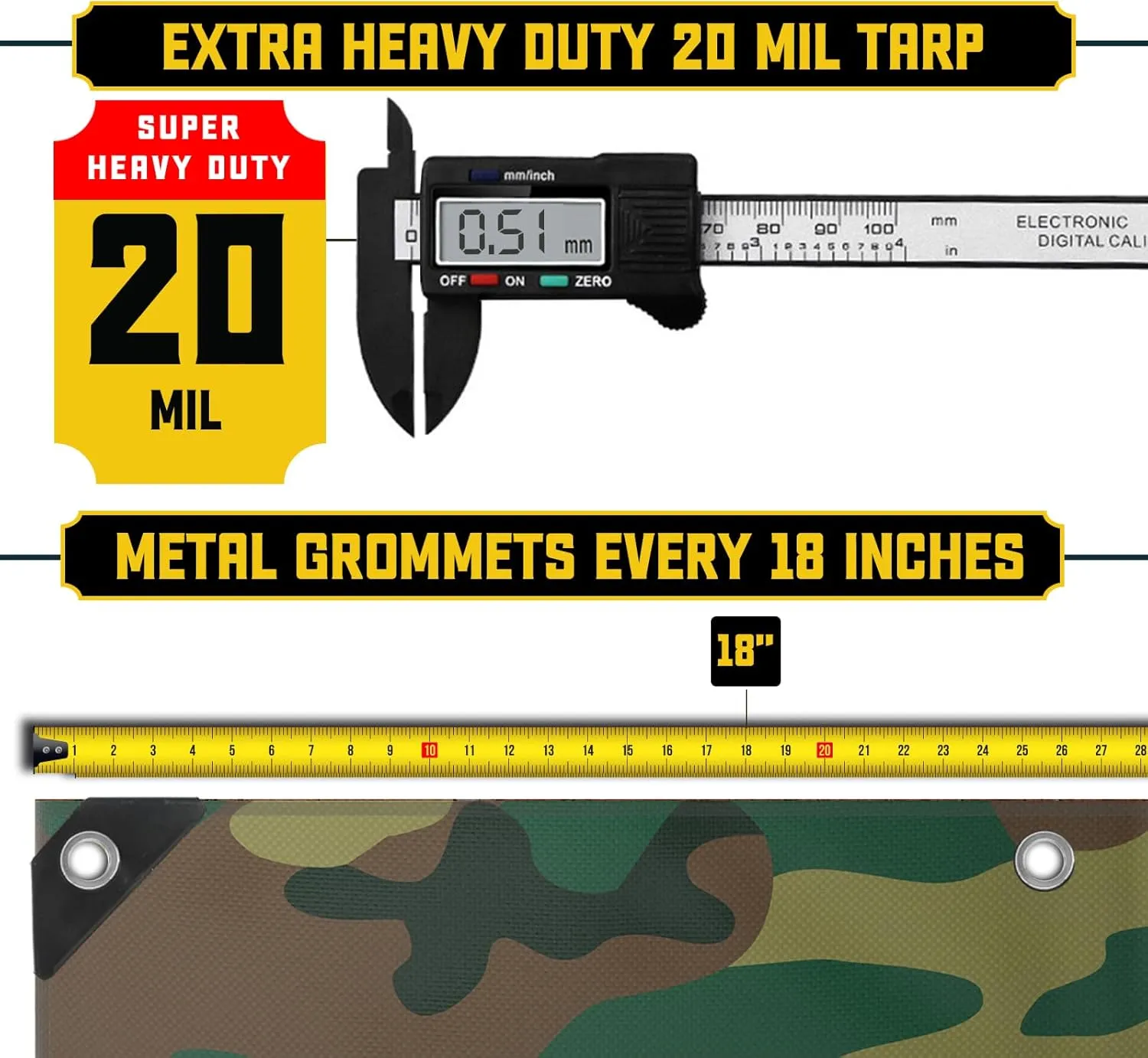 Core Tarps Extreme Heavy Duty 20 Mil Tarp Cover, Waterproof, UV Resistant, Rip and Tear Proof, Poly Tarpaulin with Reinforced Edges for Roof, Camping, Patio, Pool, Boat (Camouflage/Green 20′ X 20′)