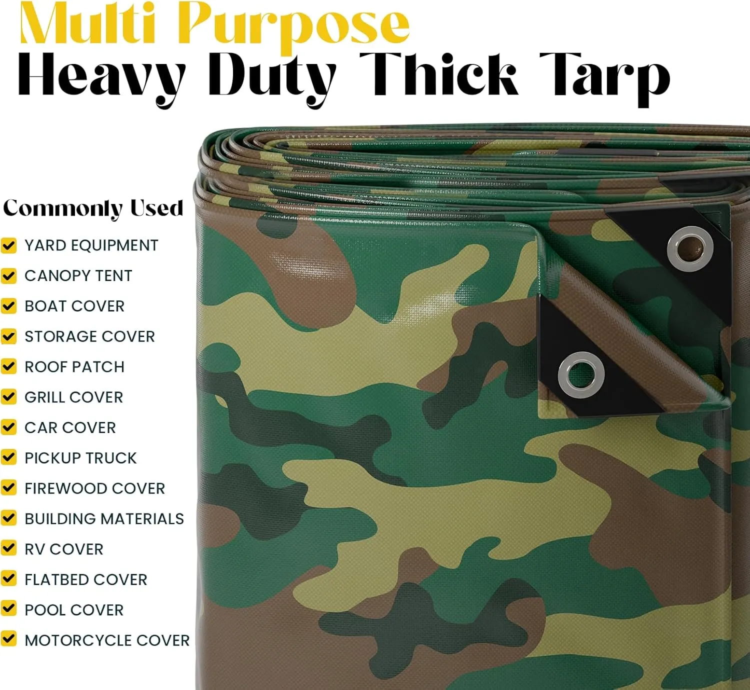 Core Tarps Extreme Heavy Duty 20 Mil Tarp Cover, Waterproof, UV Resistant, Rip and Tear Proof, Poly Tarpaulin with Reinforced Edges for Roof, Camping, Patio, Pool, Boat (Camouflage/Green 20′ X 20′)