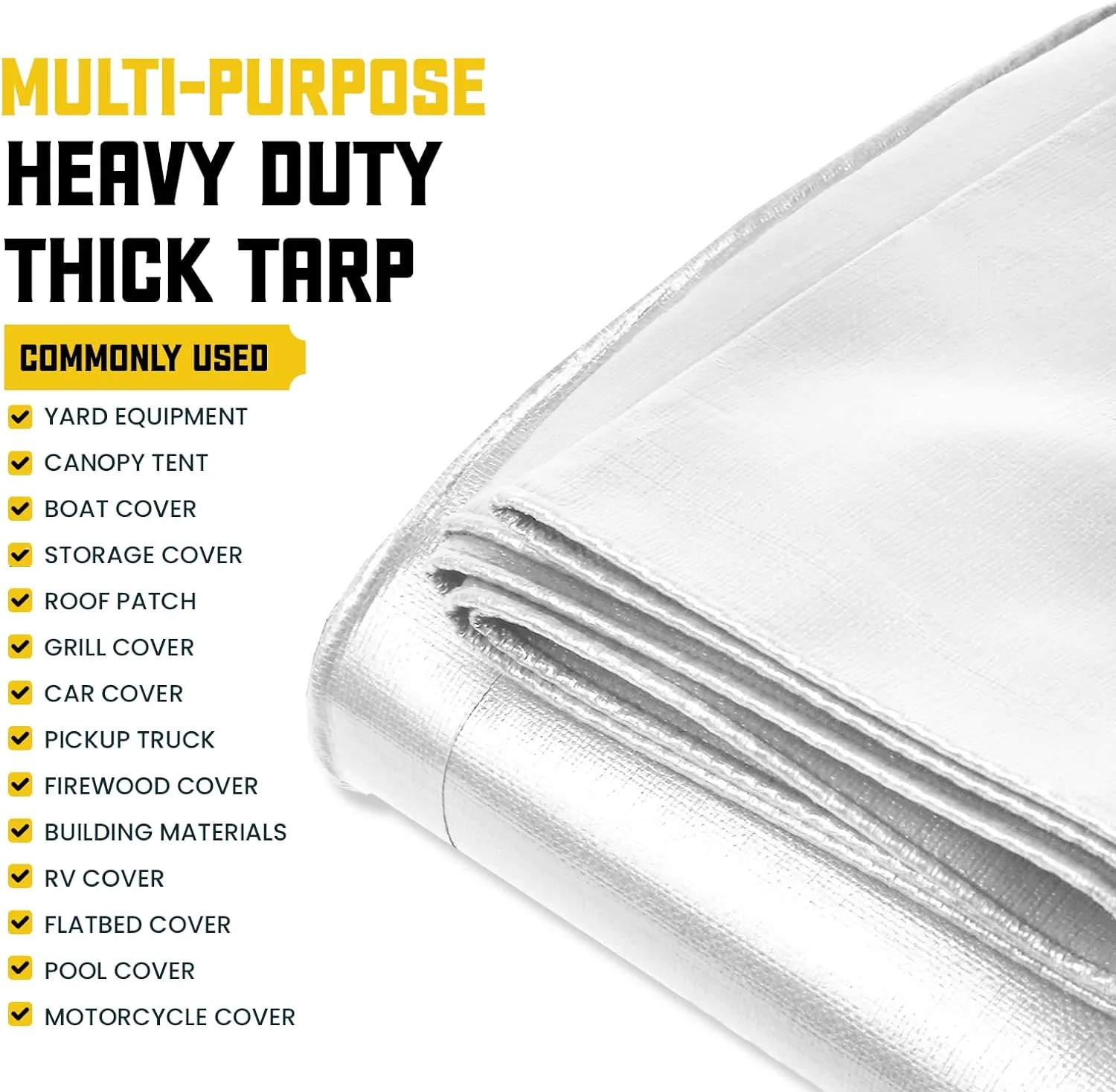 Core Tarps Extreme Heavy Duty 20 Mil Tarp Cover, Waterproof, UV Resistant, Rip and Tear Proof, Poly Tarpaulin with Reinforced Edges for Roof, Camping, Patio, Pool, Boat (White 6′ X 8′)