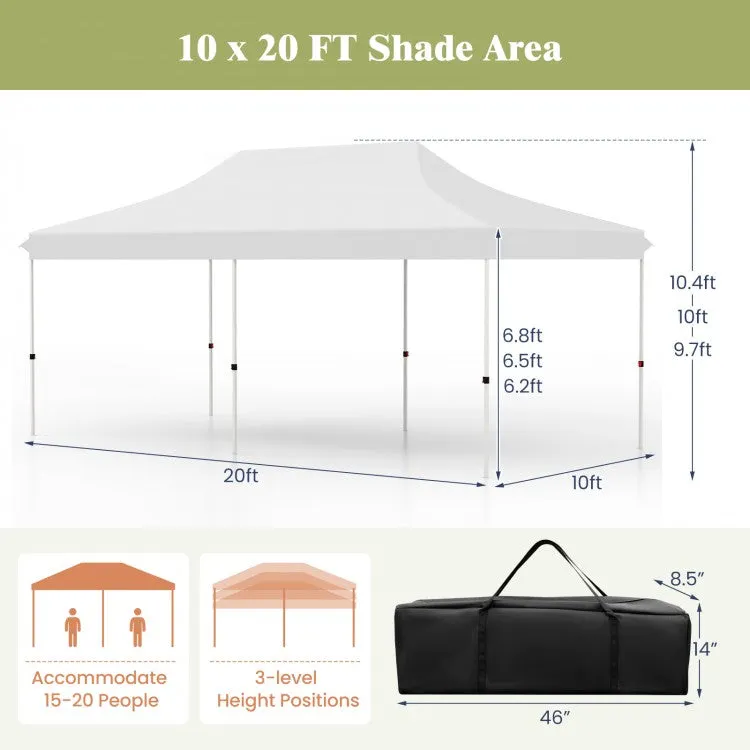 Costway 10 x 20 Feet Pop-Up Canopy Tent with Portable Bag - Suitable for Camping, Parties, and Backyard Weddings
