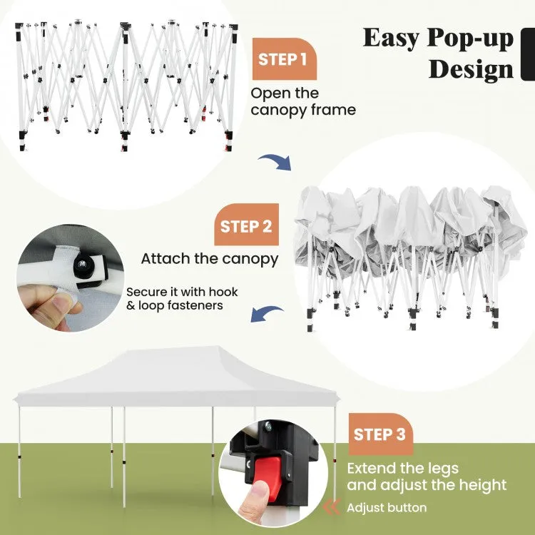 Costway 10 x 20 Feet Pop-Up Canopy Tent with Portable Bag - Suitable for Camping, Parties, and Backyard Weddings
