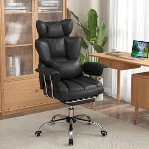 COSTWAY 400 LBS Big and Tall Office Chair, PU Leather Executive Desk Chair w/Retractable Footrest, Reclining Function, Lumbar Support, Ergonomic High Back Home Computer Task Chair (Black)