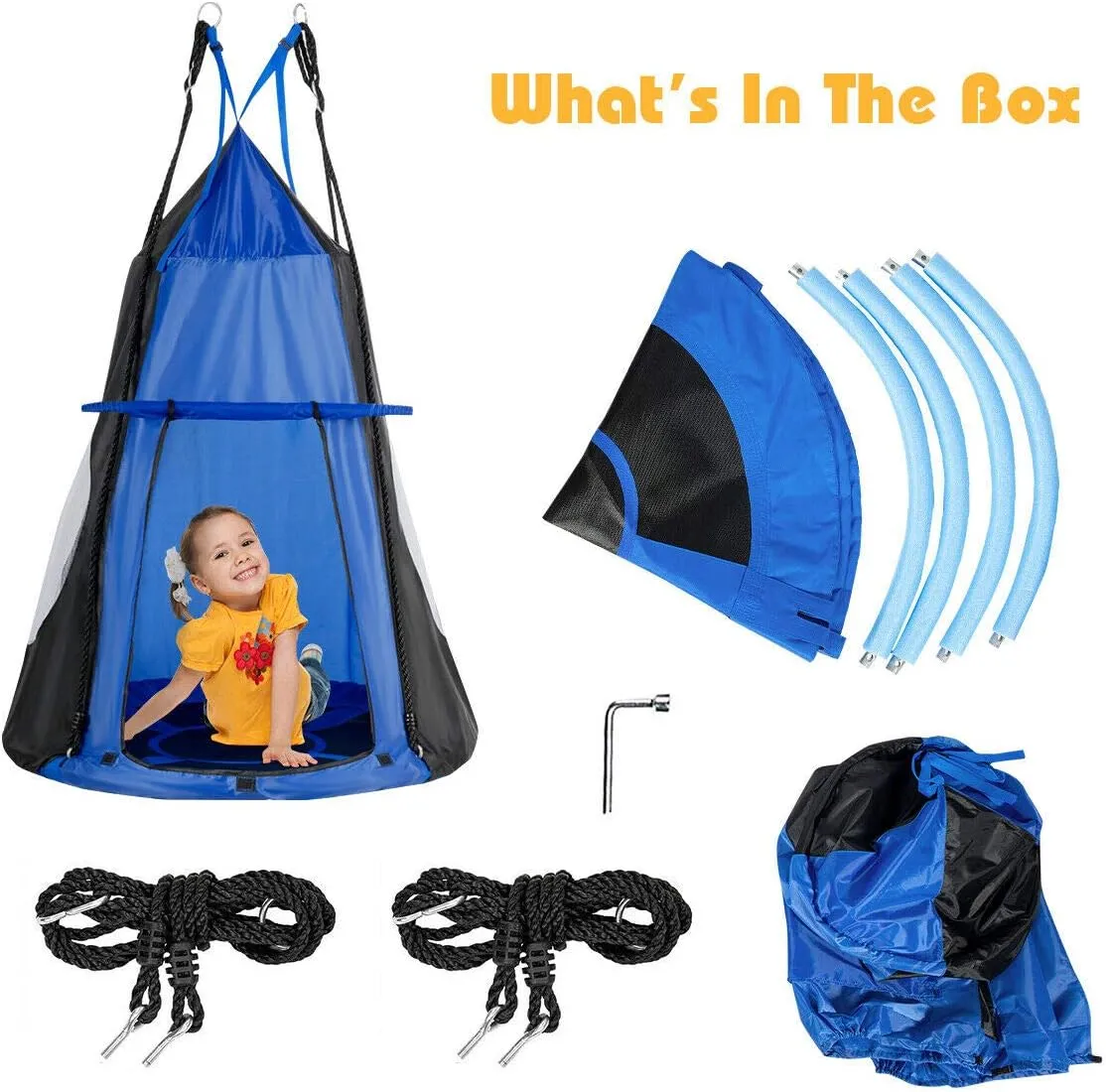 Costzon 2 in 1 Kids Detachable Hanging Chair Swing Tent Set, Hammock Nest Pod Hanging Swing Seat for Boys/Girls, Children Outdoor Indoor Swing Play House with Play Tent, Max Capacity 330 LBS (Blue)