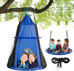 Costzon 2 in 1 Kids Detachable Hanging Chair Swing Tent Set, Hammock Nest Pod Hanging Swing Seat for Boys/Girls, Children Outdoor Indoor Swing Play House with Play Tent, Max Capacity 330 LBS (Blue)