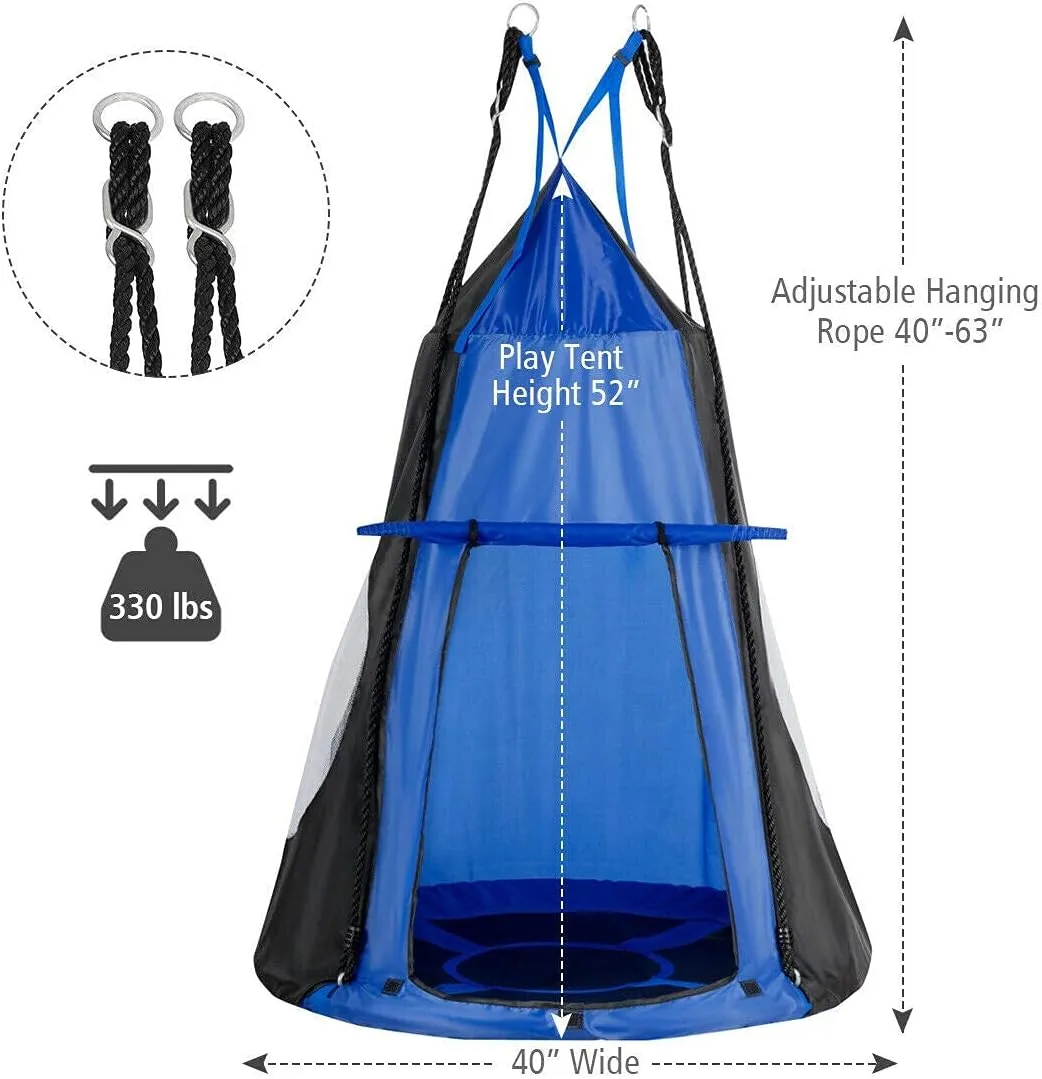 Costzon 2 in 1 Kids Detachable Hanging Chair Swing Tent Set, Hammock Nest Pod Hanging Swing Seat for Boys/Girls, Children Outdoor Indoor Swing Play House with Play Tent, Max Capacity 330 LBS (Blue)