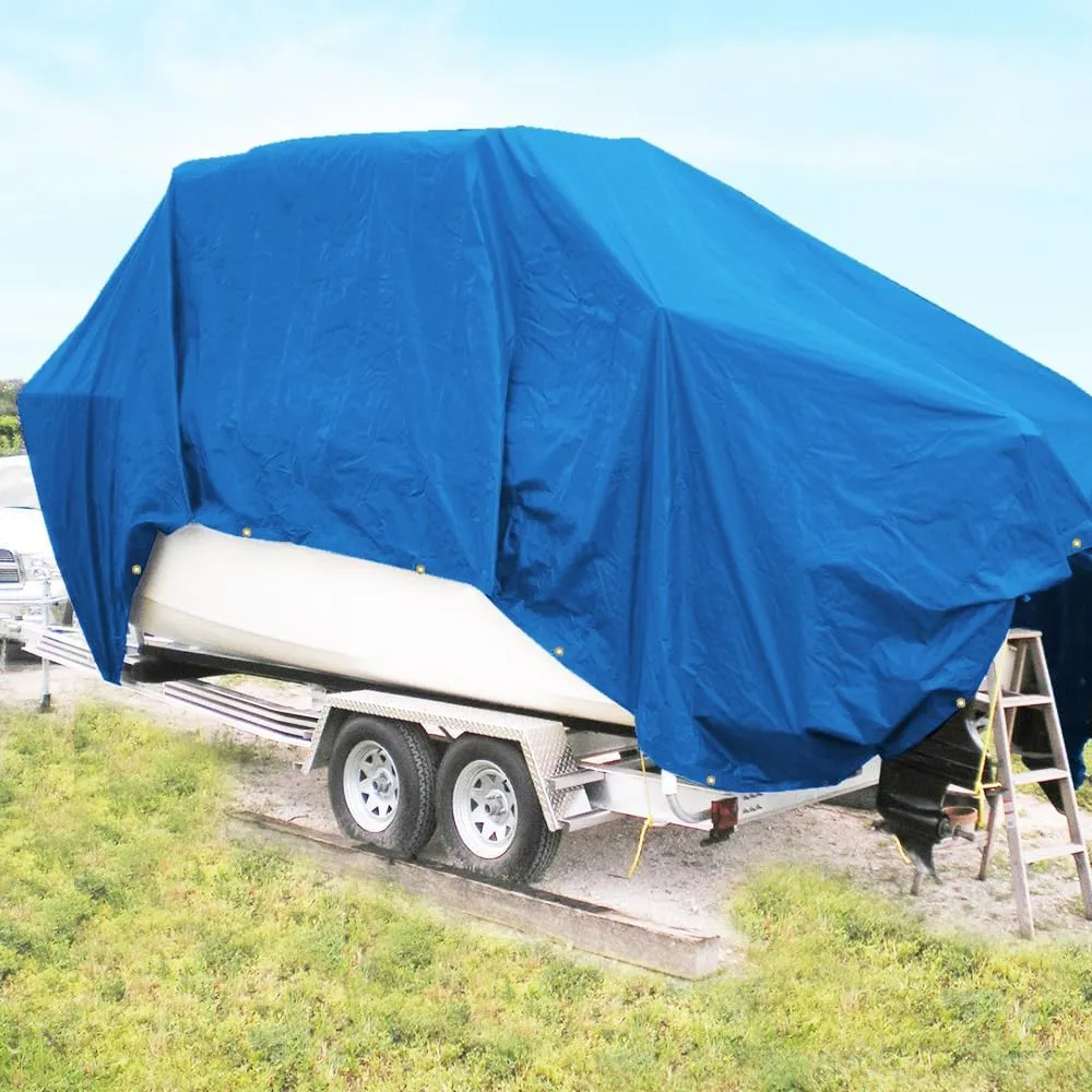 Covers & All Waterproof Tarp, 18 Oz PVC Polyester Heavy Duty Tarp with Grommets, Tear & UV Resistant, Multipurpose Use – Roof, Canopy, Camping, Patio, Pool, Boat, Trailer (14’ x 20’, Blue)