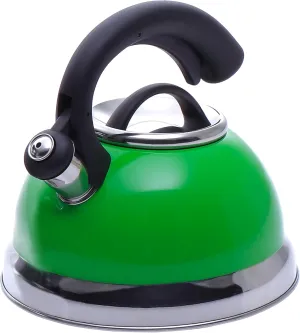 Creative Home Symphony Green Over Stainless Steel Body Whistling Tea Kettle with Capsulated Bottom, 2.6-Quart