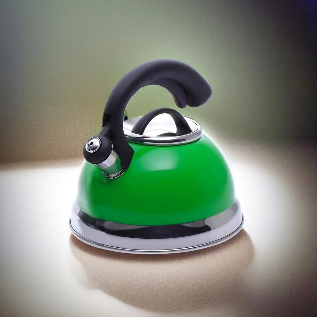 Creative Home Symphony Green Over Stainless Steel Body Whistling Tea Kettle with Capsulated Bottom, 2.6-Quart