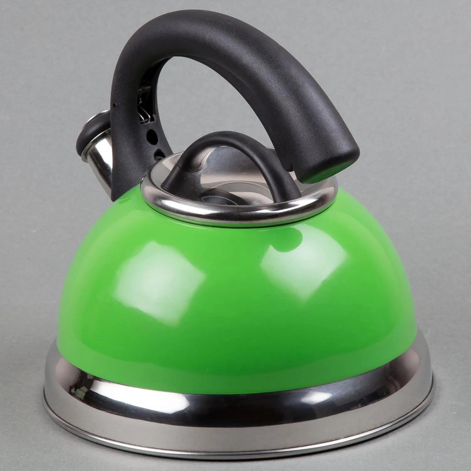 Creative Home Symphony Green Over Stainless Steel Body Whistling Tea Kettle with Capsulated Bottom, 2.6-Quart
