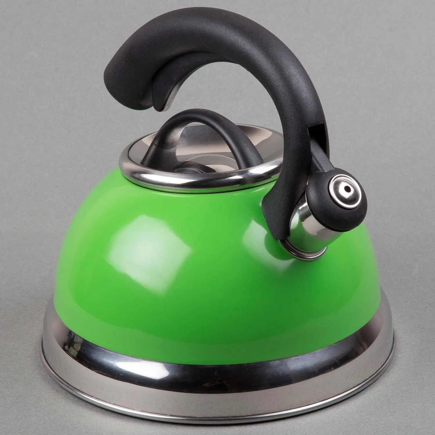 Creative Home Symphony Green Over Stainless Steel Body Whistling Tea Kettle with Capsulated Bottom, 2.6-Quart