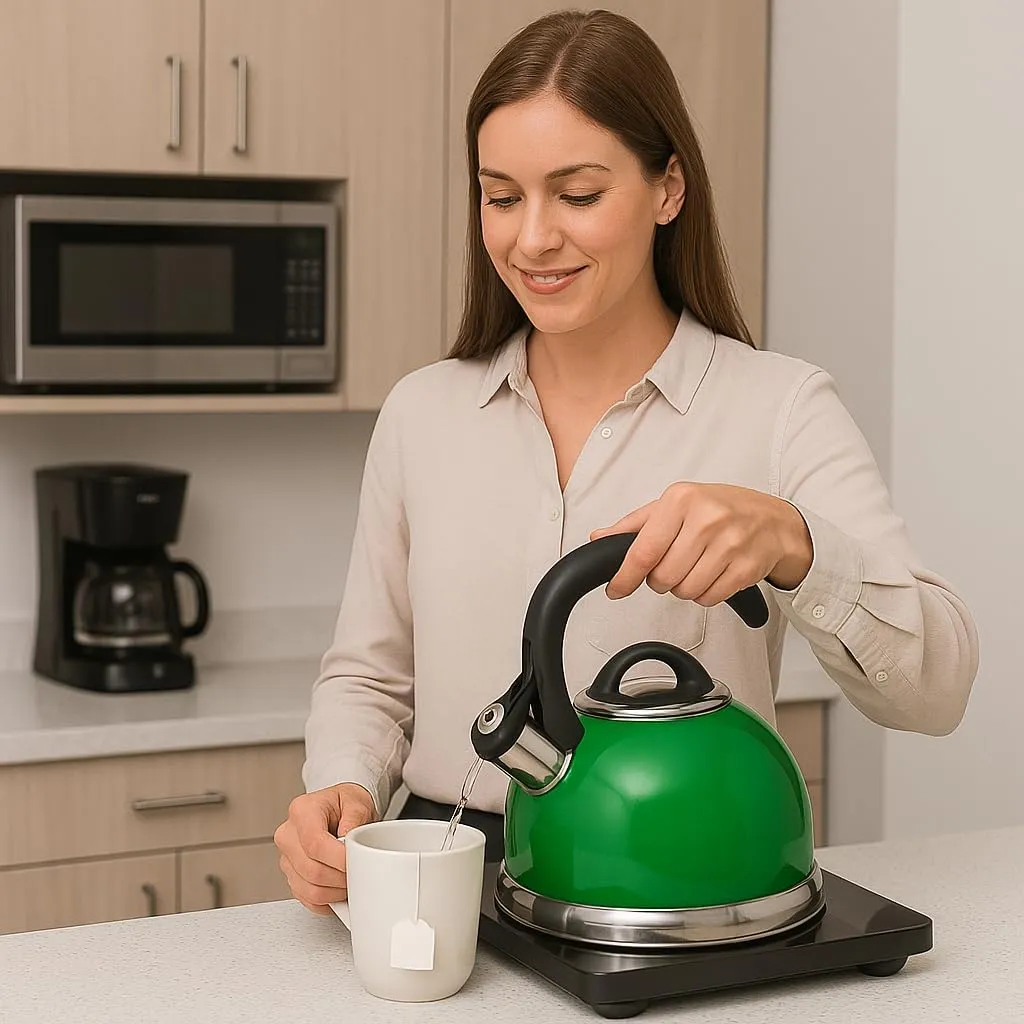Creative Home Symphony Green Over Stainless Steel Body Whistling Tea Kettle with Capsulated Bottom, 2.6-Quart