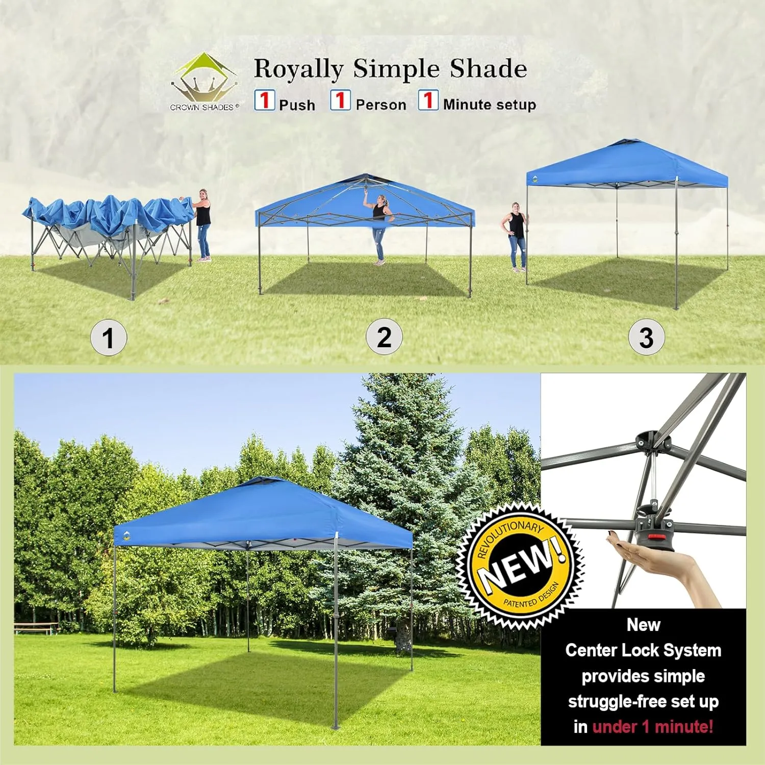 CROWN SHADES 10x10 Canopy Tent, Pop Up Beach Tent for Outdoor Shades with Wheeled Bag, 8 Stakes, 4 Ropes, Outdoor Canopy, Blue