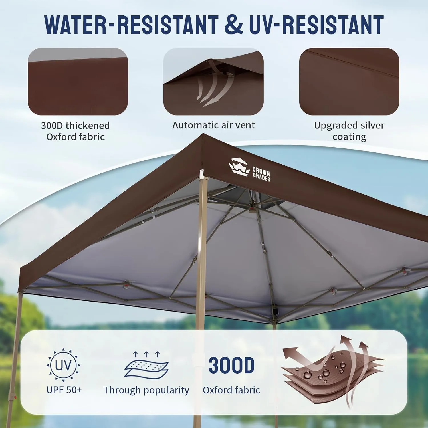 CROWN SHADES 10x10 Pop up Canopy Tent, Pop Up Gazebo with Mosquito Netting, 4 Ropes, 8 Stakes, 4 Sandbags, Wheeled Storage Bag, 10x10 Outdoor Canopy for Patio, Yard (Coffee)