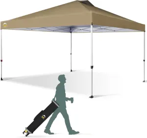 CROWN SHADES 12x12 Pop Up Canopy Outside Canopy, Patented One Push Tent Canopy with Wheeled Carry Bag, Bonus 8 Stakes and 4 Ropes, Beige