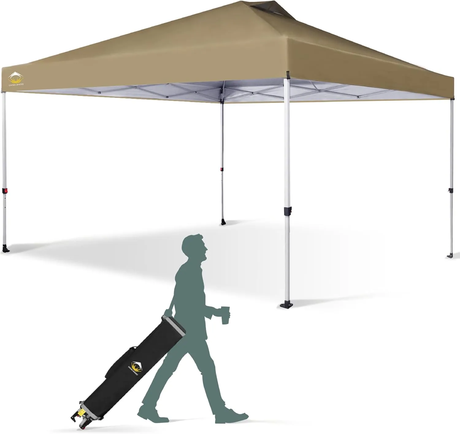 CROWN SHADES 12x12 Pop Up Canopy Outside Canopy, Patented One Push Tent Canopy with Wheeled Carry Bag, Bonus 8 Stakes and 4 Ropes, Beige