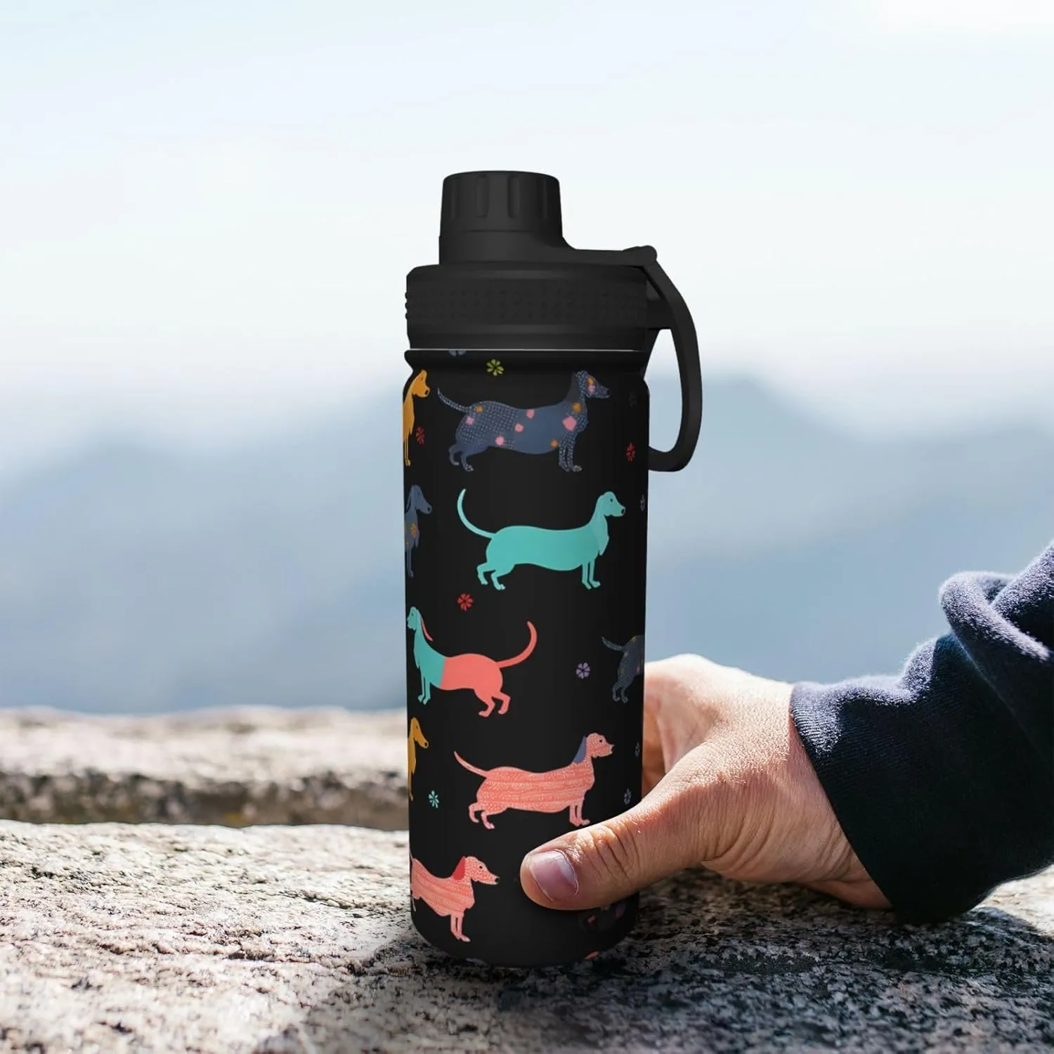 Dachshund Puppy Dog Water Bottle,18oz Sports Insulated Kettle for Cycling Gym Basketball Outdoor,Suitable as a Present