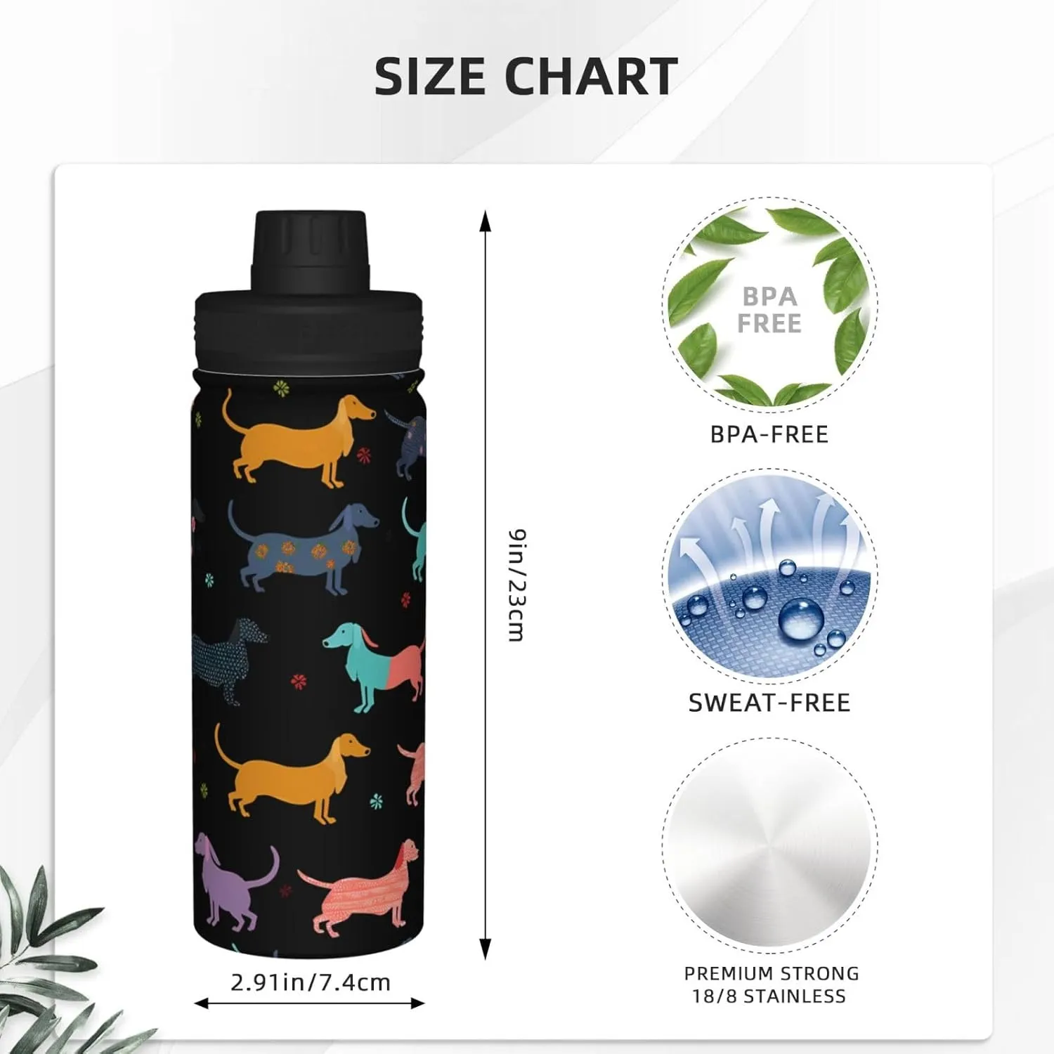 Dachshund Puppy Dog Water Bottle,18oz Sports Insulated Kettle for Cycling Gym Basketball Outdoor,Suitable as a Present