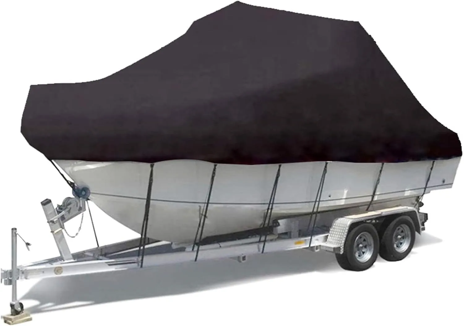 Deck Boat Covers Boat Tarp,Heavy Duty 600D Marine Grade Anti-Uv Oxford Trailerable Waterproof Boatcover Center Console Boat CoverFits V-Hull, Runabout Boat Cover,Black,11~13FT