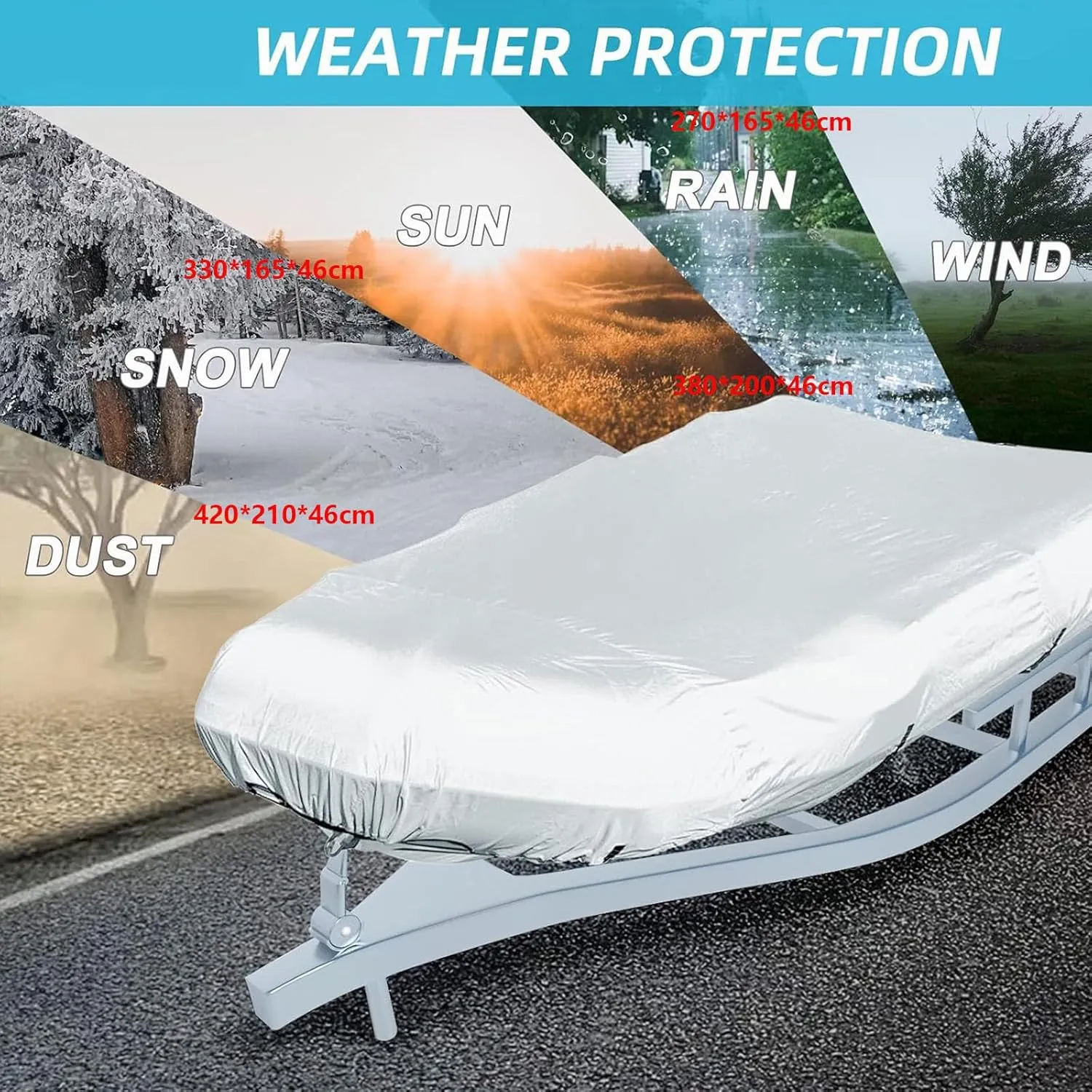 Dinghy Covers 7 Sizes Boat Tarp Waterproof Anti-UV Dinghy Cover for Inflatable Boat and Dinghy,330 * 165 * 46cm