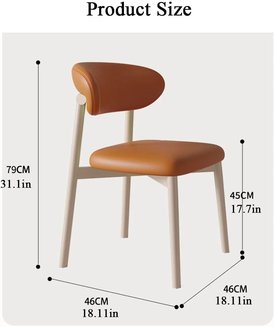 Dining Chairs Solid Wood Study Chair Ergonomic Curved Backrest Corner Chairs Mid-Century Faux Leatehr Accent Chair Armless Side Chairs,Leisure Padded Chair(Walnut)