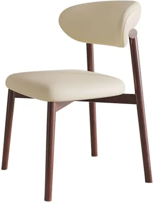 Dining Chairs Solid Wood Study Chair Ergonomic Curved Backrest Corner Chairs Mid-Century Faux Leatehr Accent Chair Armless Side Chairs,Leisure Padded Chair(Walnut)