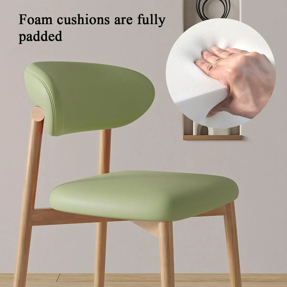 Dining Chairs Solid Wood Study Chair Ergonomic Curved Backrest Corner Chairs Mid-Century Faux Leatehr Accent Chair Armless Side Chairs,Leisure Padded Chair(Walnut)