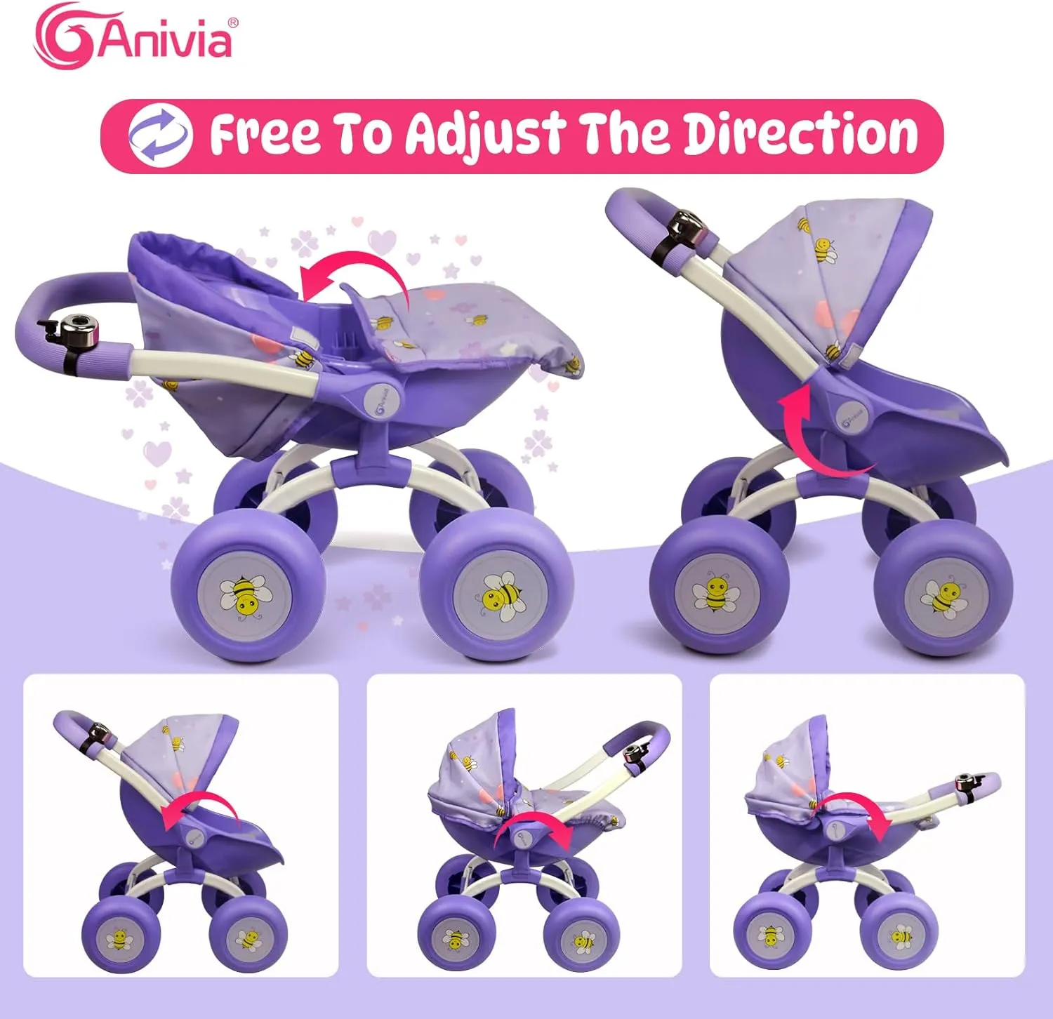 Doll Stroller Toy Anivia Realistic Doll Stroller Heart Design Gifts for Toddlers and Girls Foldable Baby Doll Stroller Toy (DT301purple)