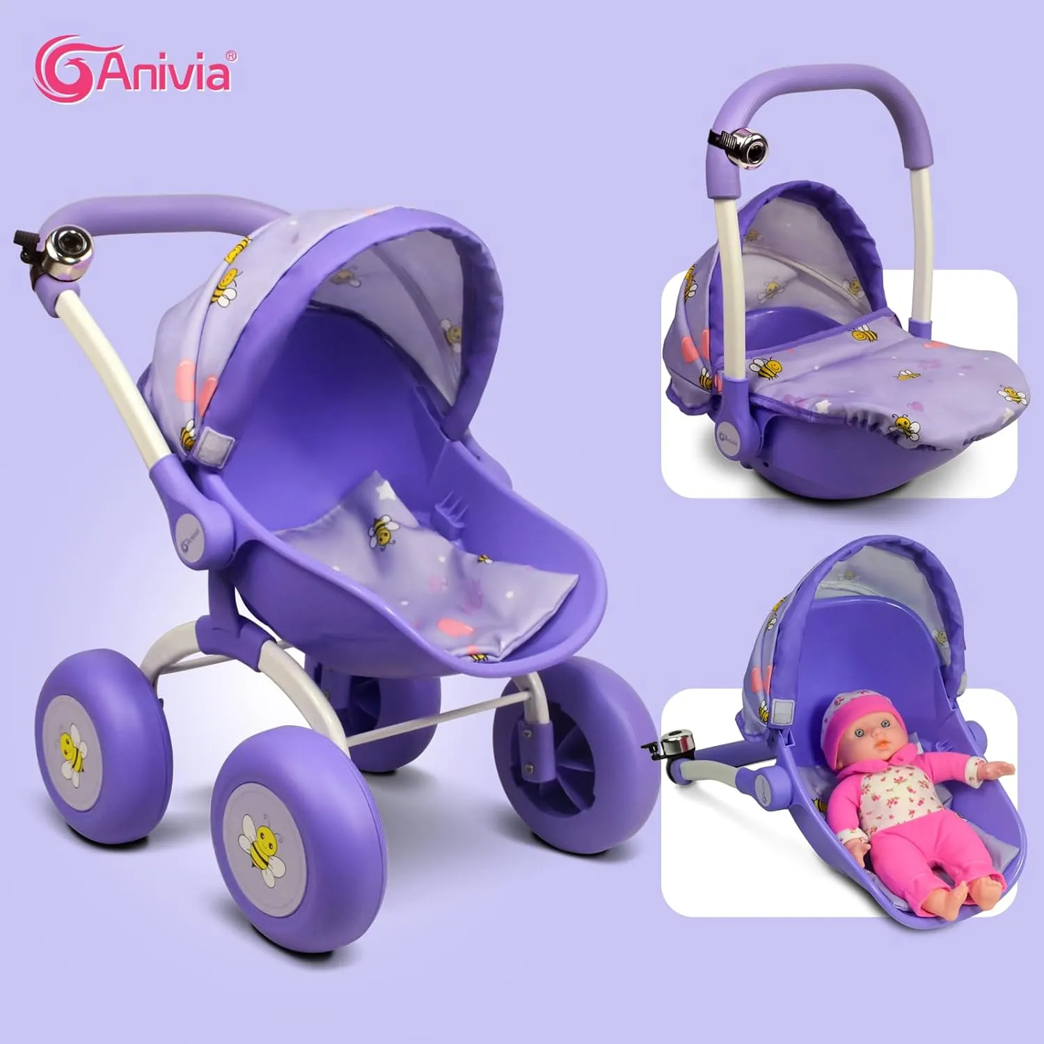 Doll Stroller Toy Anivia Realistic Doll Stroller Heart Design Gifts for Toddlers and Girls Foldable Baby Doll Stroller Toy (DT301purple)