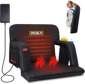 Double Heated Stadium Bleacher Seat, 21 Inche Folding Bleacher Cushion with 10000mAh Portable Power, 3 Levels of Heat, 6 Reclining Positions for Indoor Stadiums, Baseball Stadiums