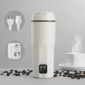 Dual Voltage Travel Electric Kettle, 13oz (380mL), 110-220V~, 316 Stainless Steel Interior, Portable Kettle for Travel, BPA-Free (Warm White with Adapter)