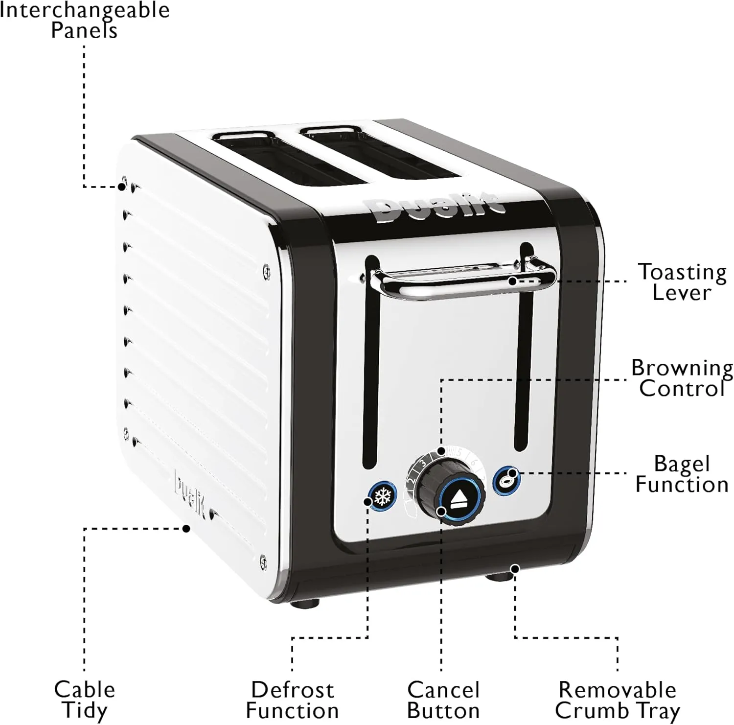 Dualit Design Series 2 Slice Toaster | Polished Stainless Steel with Black Trim | Extra-Wide Slots – Peek and Pop Function – Patented Perfect Toast Technology – Matching Kettle Available