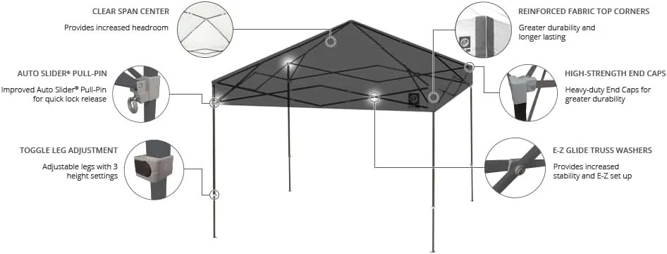 E-Z UP Ambassador Instant Pop Up Canopy Tent, 10' x 10', Roller Bag and 4 Piece Spike Set, Steel Gray