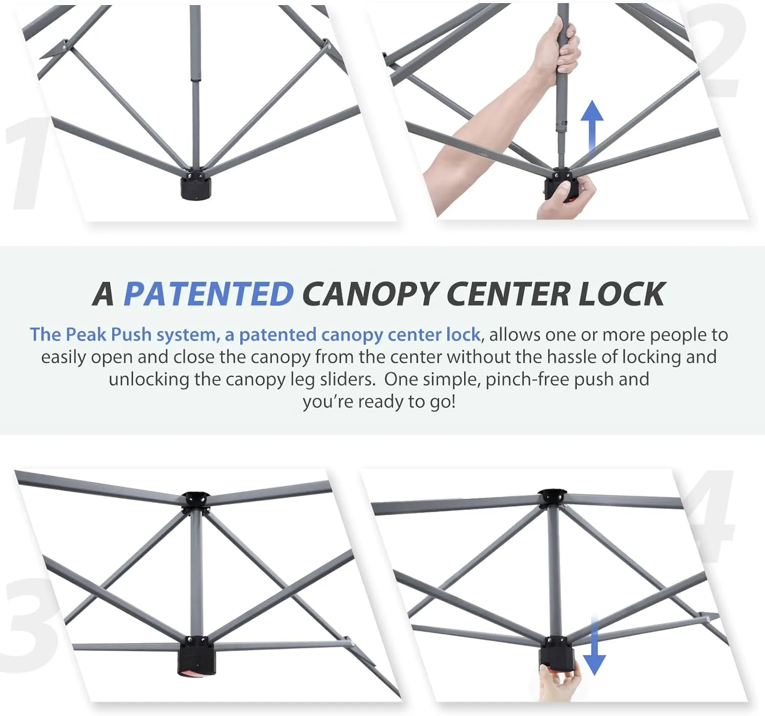 EAGLE PEAK 13x13 Straight Leg Pop Up Canopy Tent Instant Outdoor Canopy Easy Single Person Set up Folding Shelter w/Auto Extending Eaves 169 Square Feet of Shade (Black/Blue)