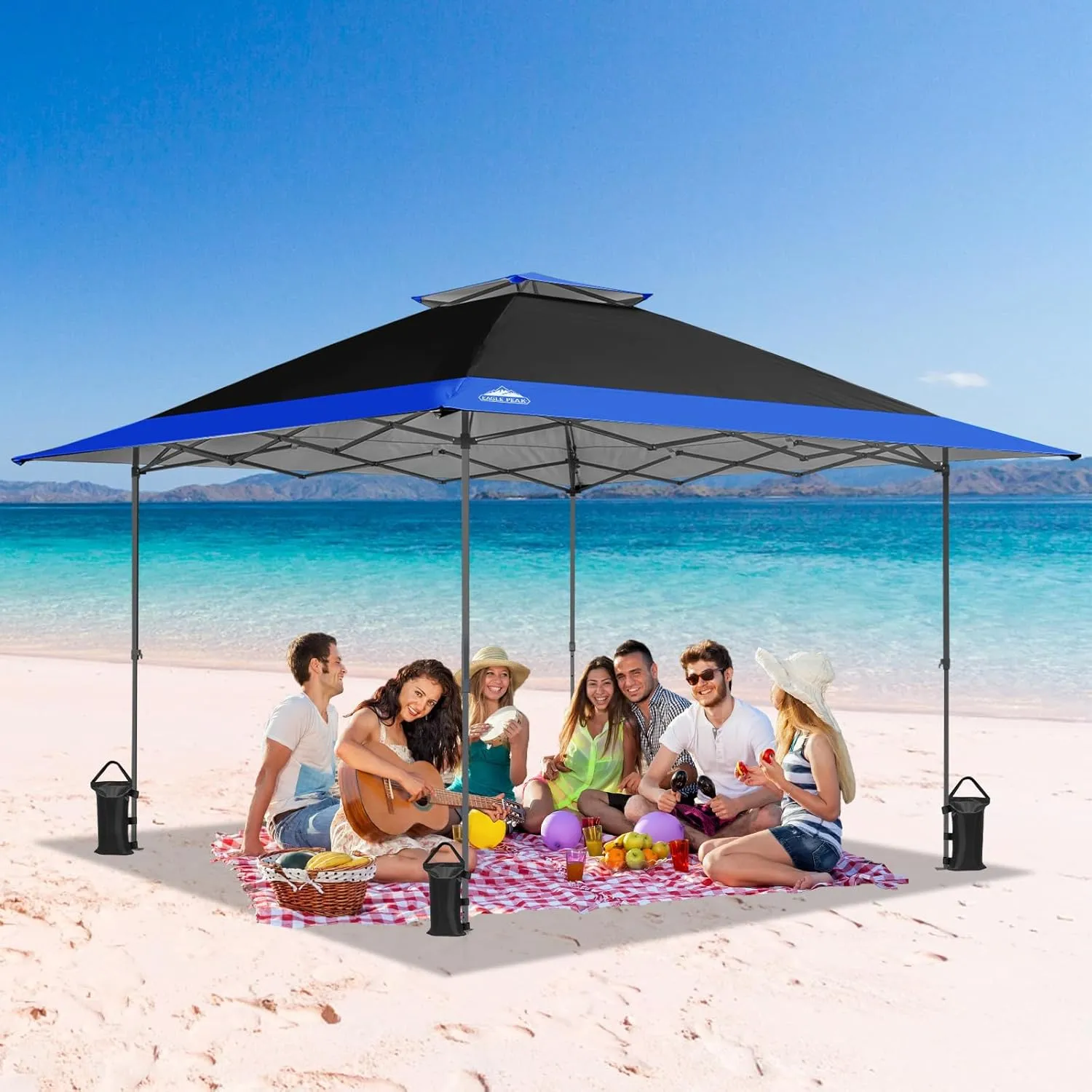 EAGLE PEAK 13x13 Straight Leg Pop Up Canopy Tent Instant Outdoor Canopy Easy Single Person Set up Folding Shelter w/Auto Extending Eaves 169 Square Feet of Shade (Black/Blue)