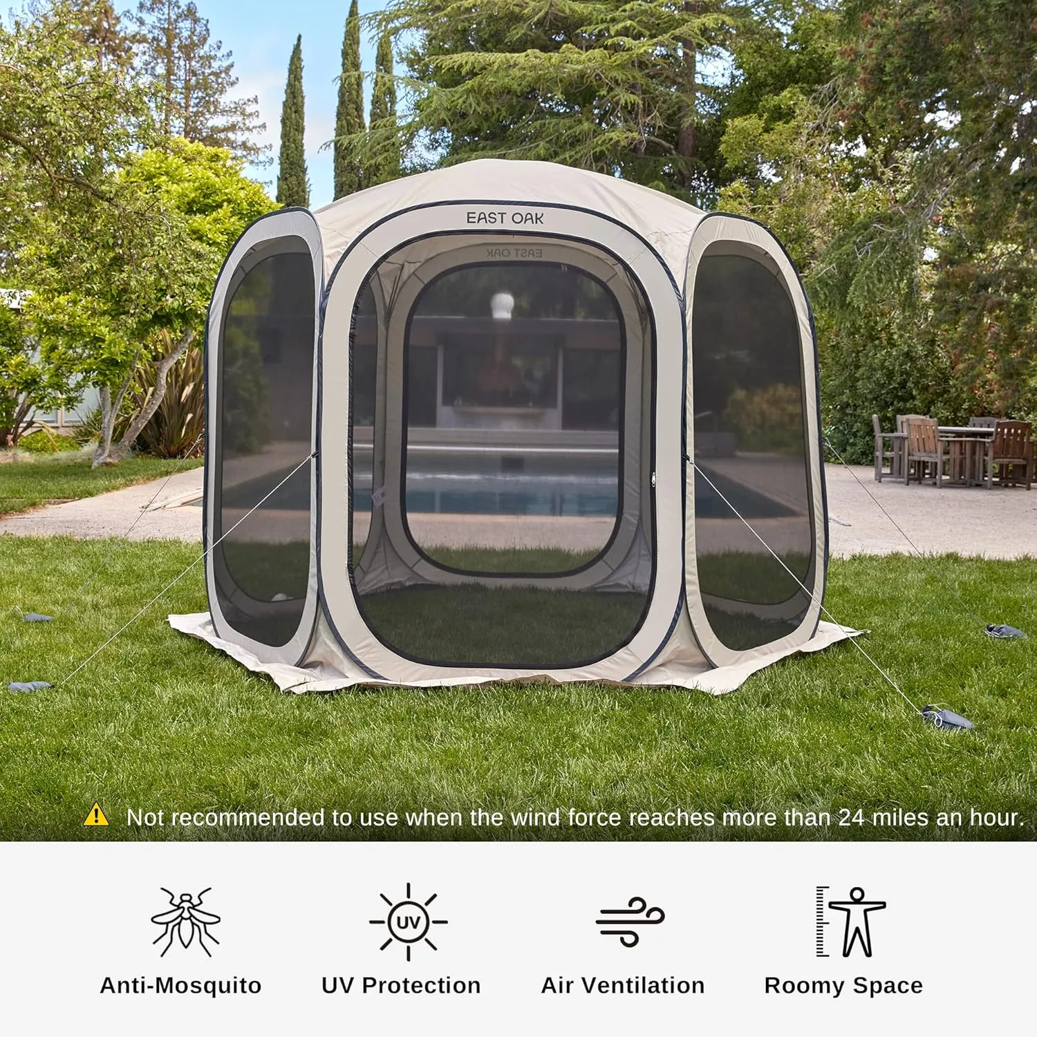 EAST OAK Screen House Tent Pop-Up, Portable Screen Room Canopy Instant Screen Tent 6 x 6 FT & Screen House Tent Pop-Up, Portable Screen Room Canopy Instant Screen Tent 10 x 10 FT, Beige