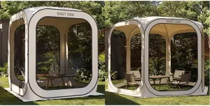 EAST OAK Screen House Tent Pop-Up, Portable Screen Room Canopy Instant Screen Tent 6 x 6 FT & Screen House Tent Pop-Up, Portable Screen Room Canopy Instant Screen Tent 10 x 10 FT, Beige