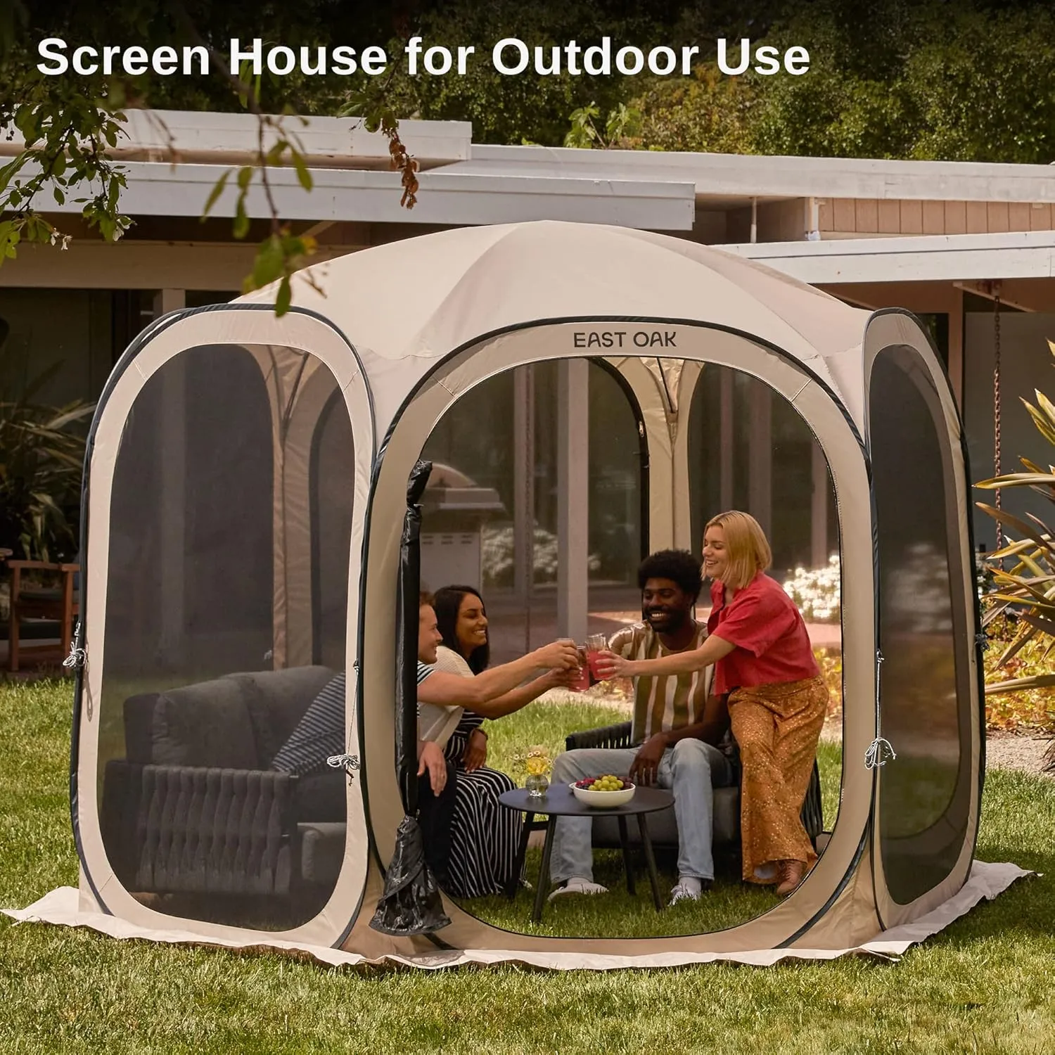 EAST OAK Screen House Tent Pop-Up, Portable Screen Room Canopy Instant Screen Tent 6 x 6 FT & Screen House Tent Pop-Up, Portable Screen Room Canopy Instant Screen Tent 10 x 10 FT, Beige
