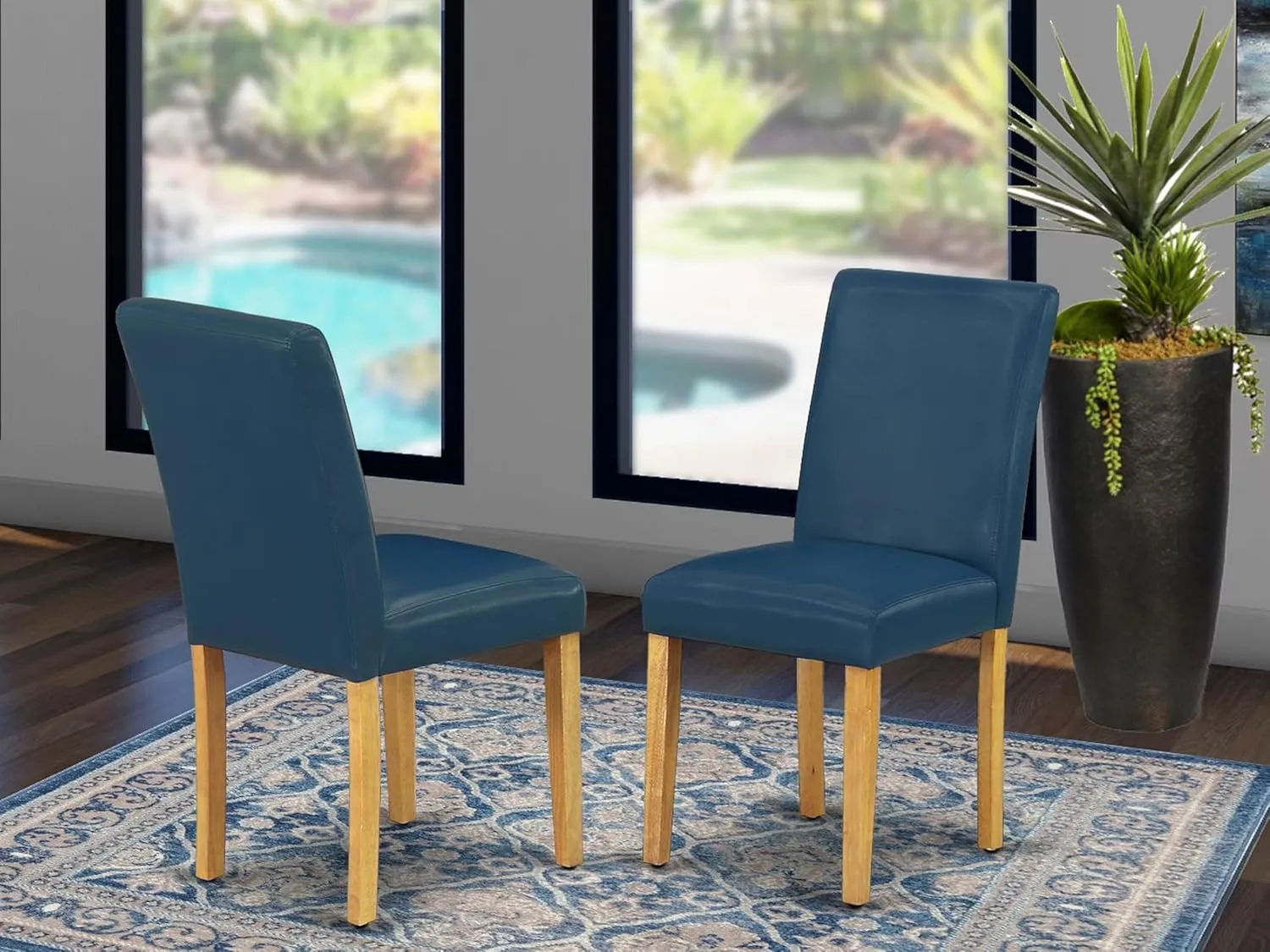 East West Furniture ABP4T55 Abbott Parson Kitchen Chairs - Oasis Blue Faux Leather Padded Dining Chairs, Set of 2, Oak