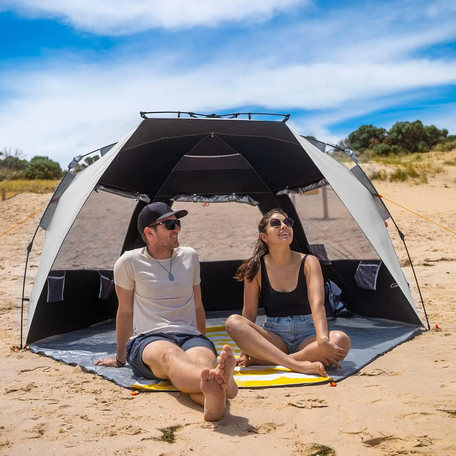 Easthills Outdoors Instant Shader Silver Shelter XL Beach Tent 99" Wide for 4-6 Person UPF 50  Sun Shelter - Heat Reflective and Light Blocking