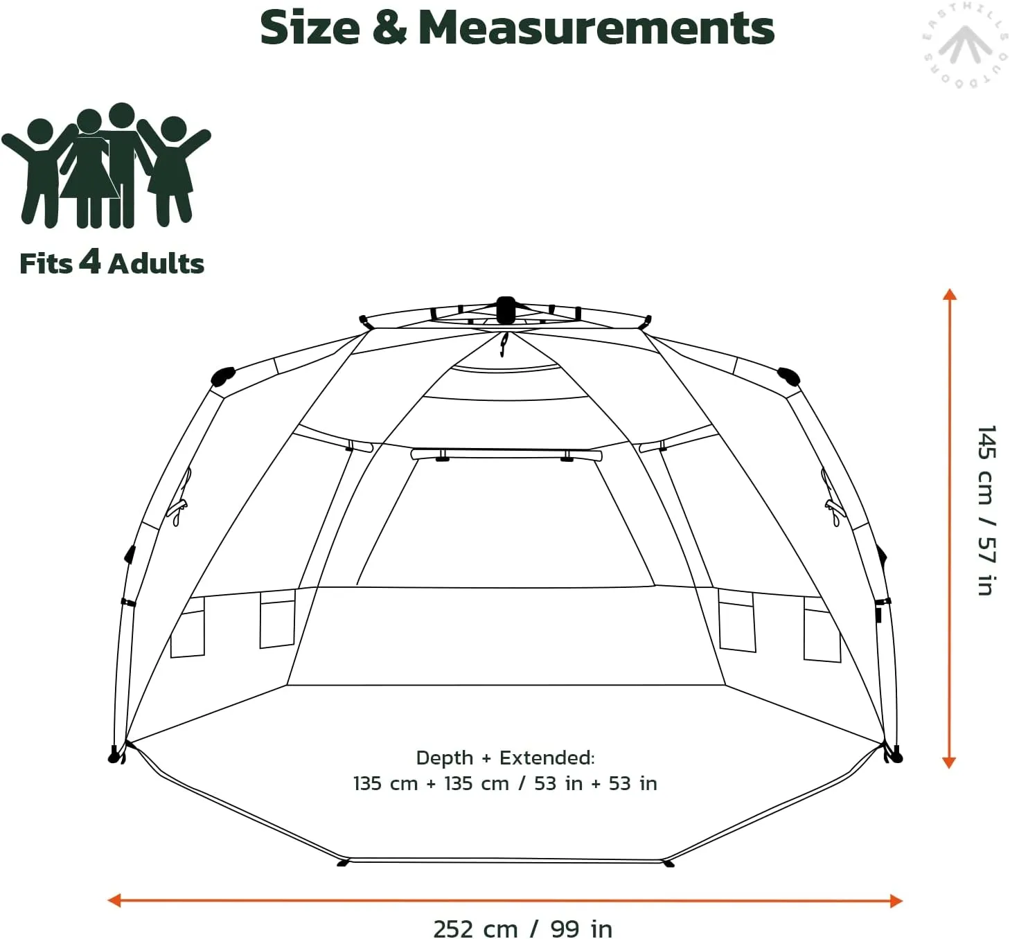Easthills Outdoors Instant Shader Silver Shelter XL Beach Tent 99" Wide for 4-6 Person UPF 50  Sun Shelter - Heat Reflective and Light Blocking