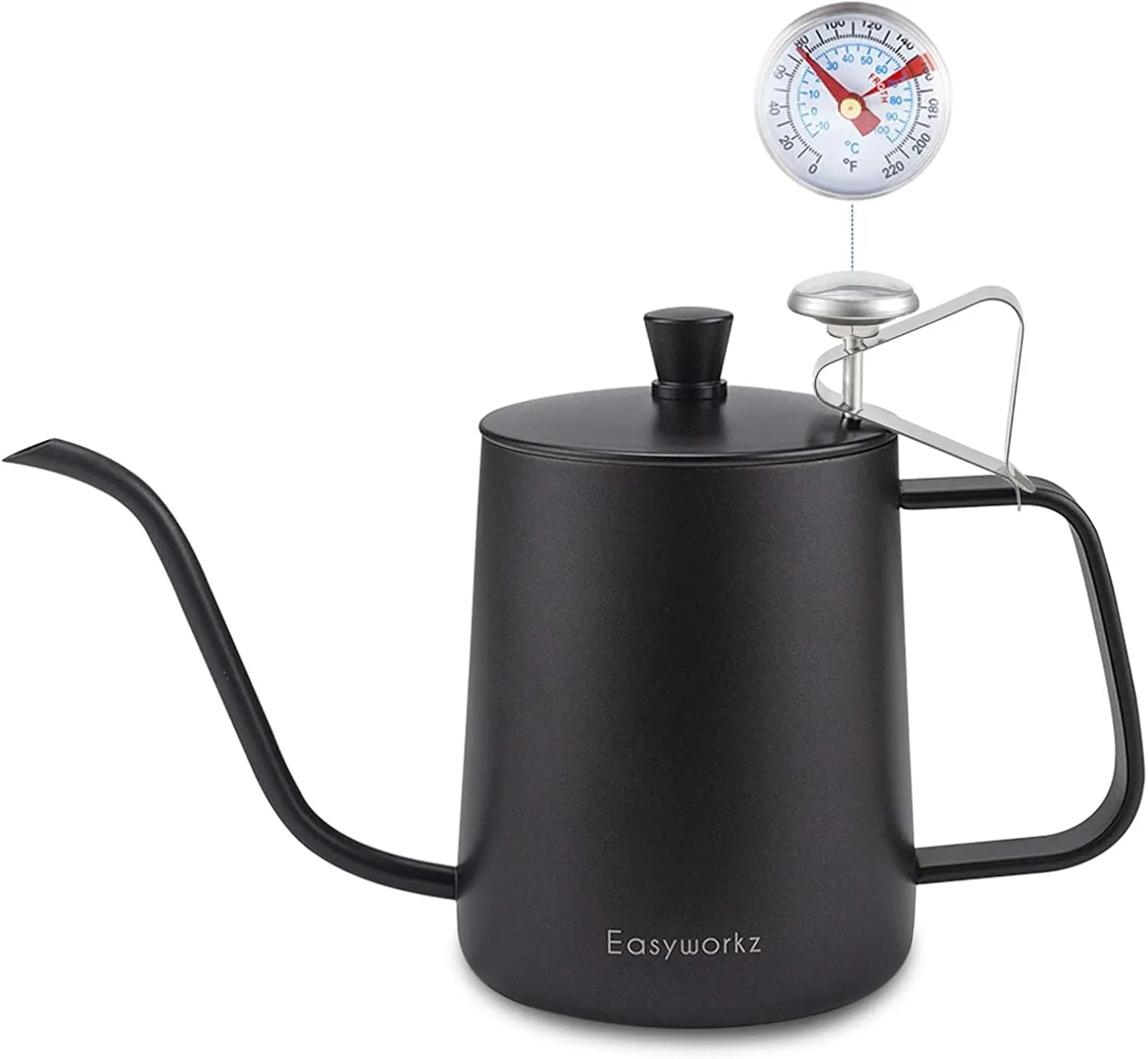 Easyworkz Gage Gooseneck Pour Over Coffee Kettle 20 oz with Thermometer Stainless Steel Hand Drip Coffee Pot With Long Narrow Spout