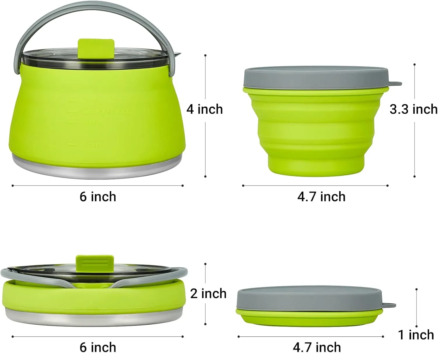 EEZEE 1L Collapsible Camping Kettle Portable Travel Kettle Folding Silicone Camping Cook Pot Foldable Compact Hiking Water Boiler and Warmer with Lid BPA-Free Backpacking Pot