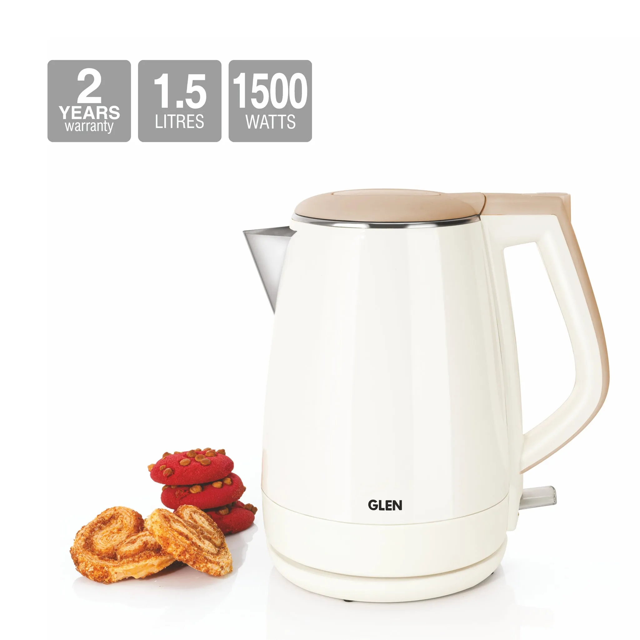Electric Kettle 1.5 Litre Plastic Clad Stainless Steel, 360° Rotation Base, Auto Shutoff, 1500 W (SA-9006)
