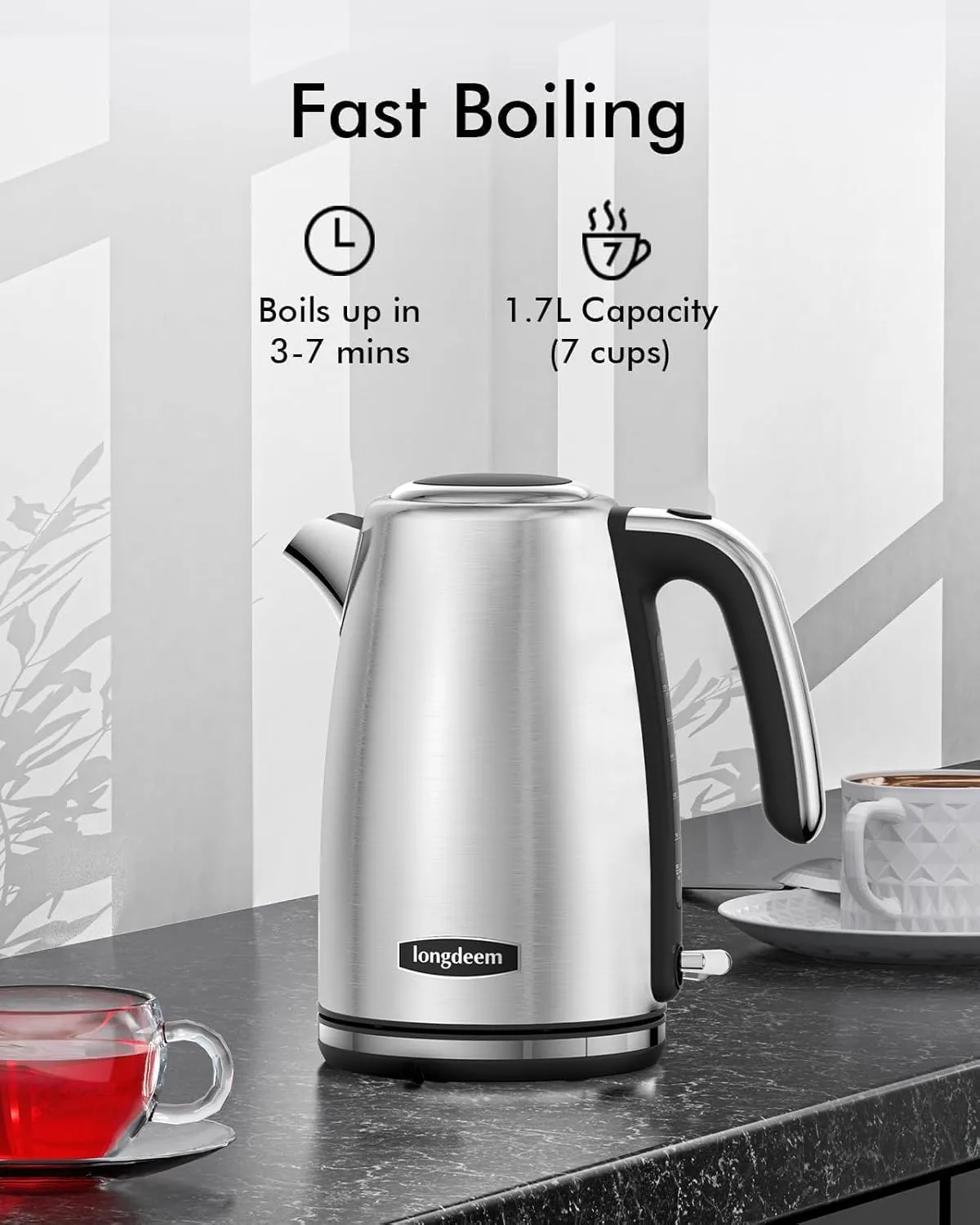 Electric Kettle Stainless Steel, 1.7L 1500W Quick Boil, Retro Style, Auto Shutoff, Boil Dry Protection with Filter & Water Gauge, Perfect for Tea, Hot Water