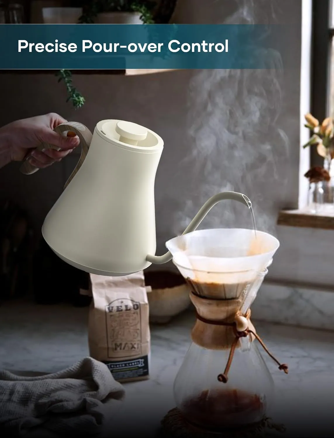 Electric Kettles, INTASTING Gooseneck Electric Kettle, ±1℉ Temperature Control, Stainless Steel Inner, Quick Heating, for Pour Over Coffee, Brew Tea, Boil Hot Water, 0.9L (Cream White)