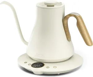 Electric Kettles, INTASTING Gooseneck Electric Kettle, ±1℉ Temperature Control, Stainless Steel Inner, Quick Heating, for Pour Over Coffee, Brew Tea, Boil Hot Water, 0.9L (Cream White)