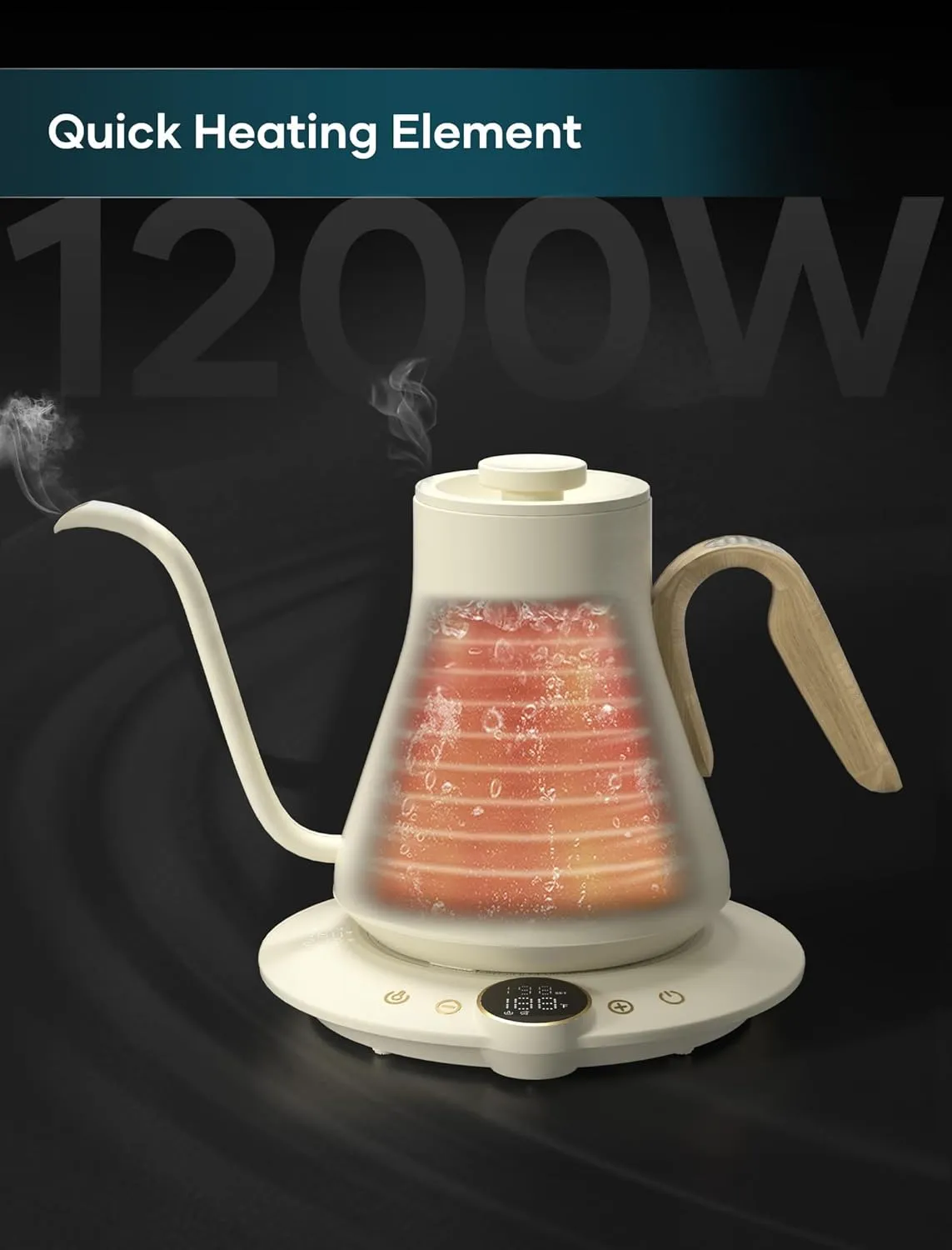 Electric Kettles, INTASTING Gooseneck Electric Kettle, ±1℉ Temperature Control, Stainless Steel Inner, Quick Heating, for Pour Over Coffee, Brew Tea, Boil Hot Water, 0.9L (Cream White)