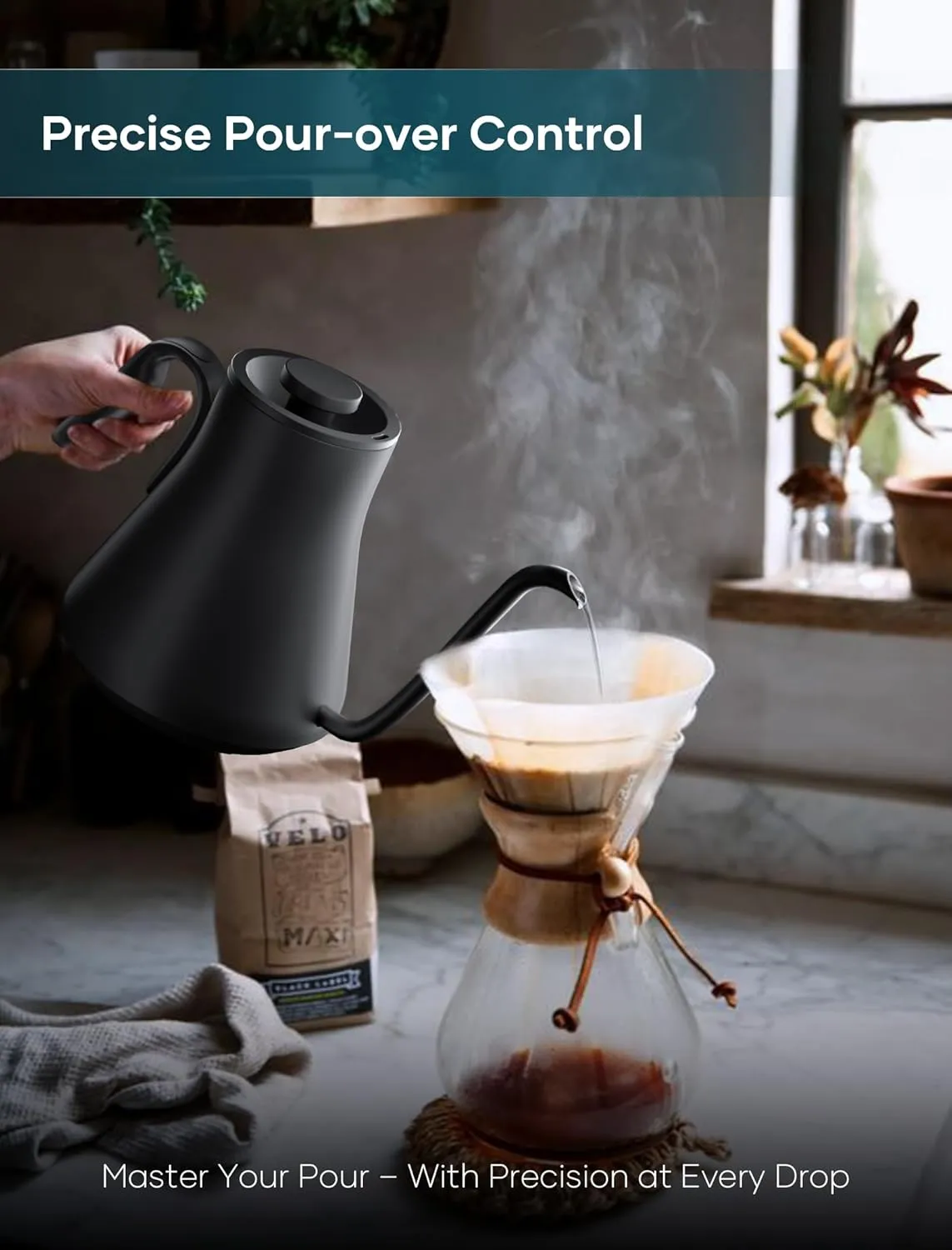 Electric Kettles, INTASTING Gooseneck Electric Kettle, ±1℉ Temperature Control, Stainless Steel Inner, Quick Heating, for Pour Over Coffee, Brew Tea, Boil Hot Water, 0.9L (Obsidian Black)
